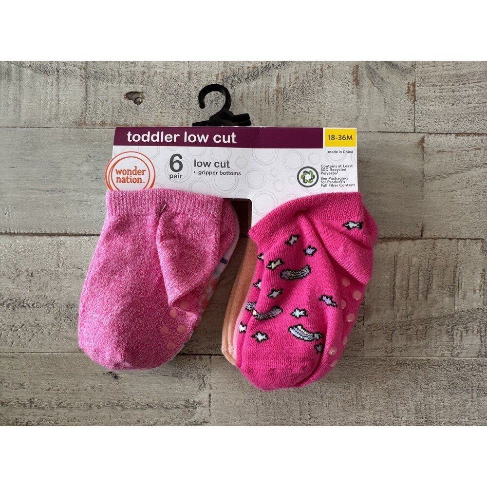 Wonder Nation Toddler Low Cut Socks 6 Pair Multicolor Non-Slip 18-36M Multipack